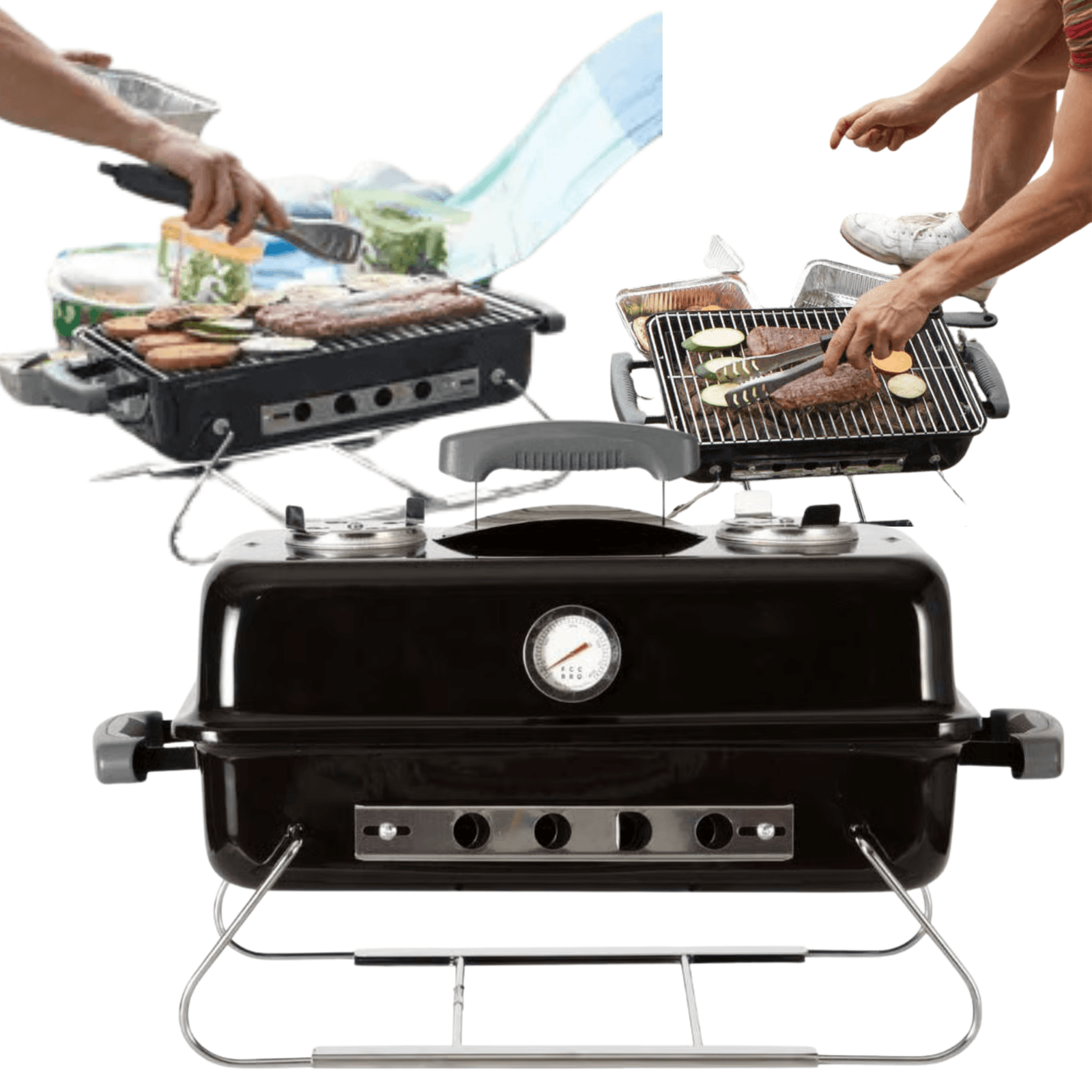 GRILL WĘGLOWY TURYSTYCZNY Z TERMOMETREM ZAMYKANY PRZENOŚNY GO ANYWHERE